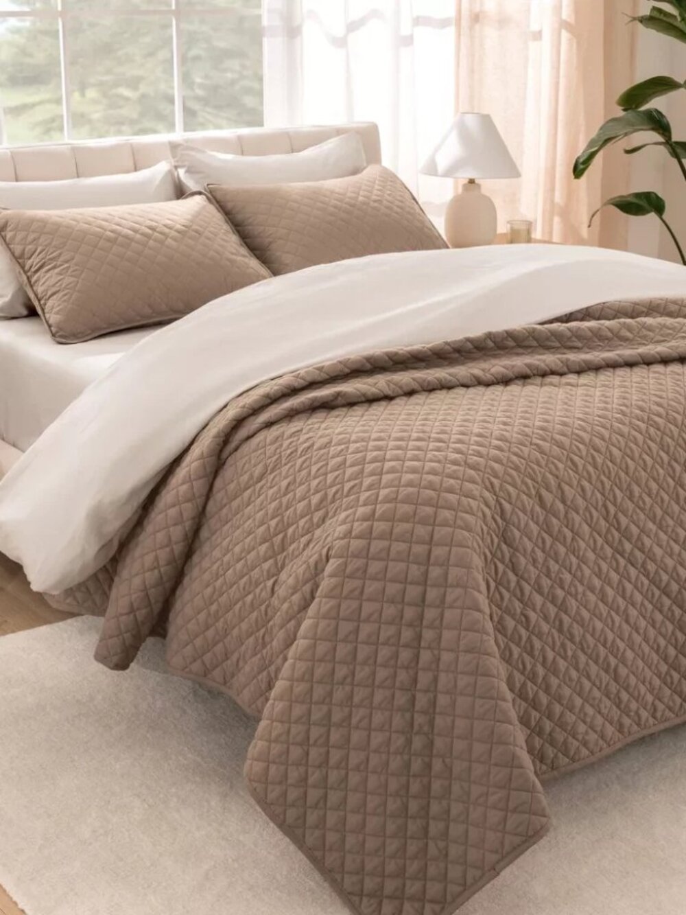 Bare Home Queen Coverlet Set Taupe Quilted 2 Shams Included Oversized 100 x 106
